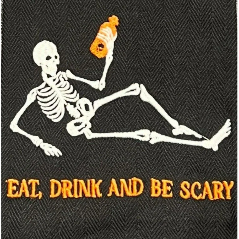 Eat, Drink, and Be Scary! Halloween Kitchen Towels (2) OKEO-TEX® Cert Skeleton